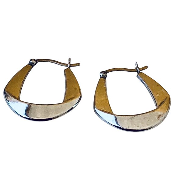 Sterling Silver Lever-Back Earrings Hoop Unique Contemporary Shape - Picture 9 of 12